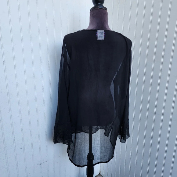I.G. Sport Black Airy Sheer Polyester Gauze Tunic Top Embroidery Blouse India XL - Picture 6 of 11